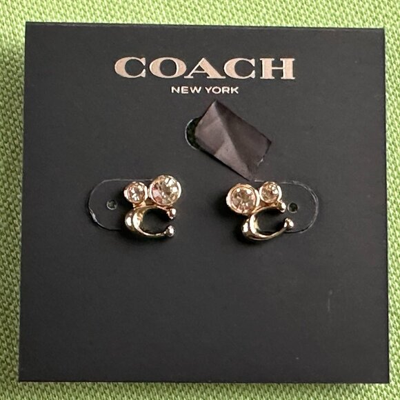 COACH SIGNATURE "C" CRYSTAL STUD EARRINGS:NWT GOLD/CLEAR C9450 - Picture 3 of 10